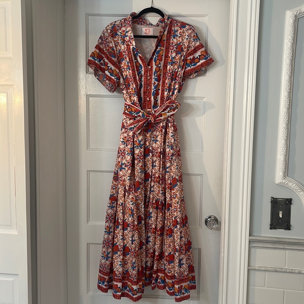 Floral Tie-Waist Midi Dress in Multi-Color
